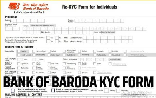 bank of baroda Kyc Form